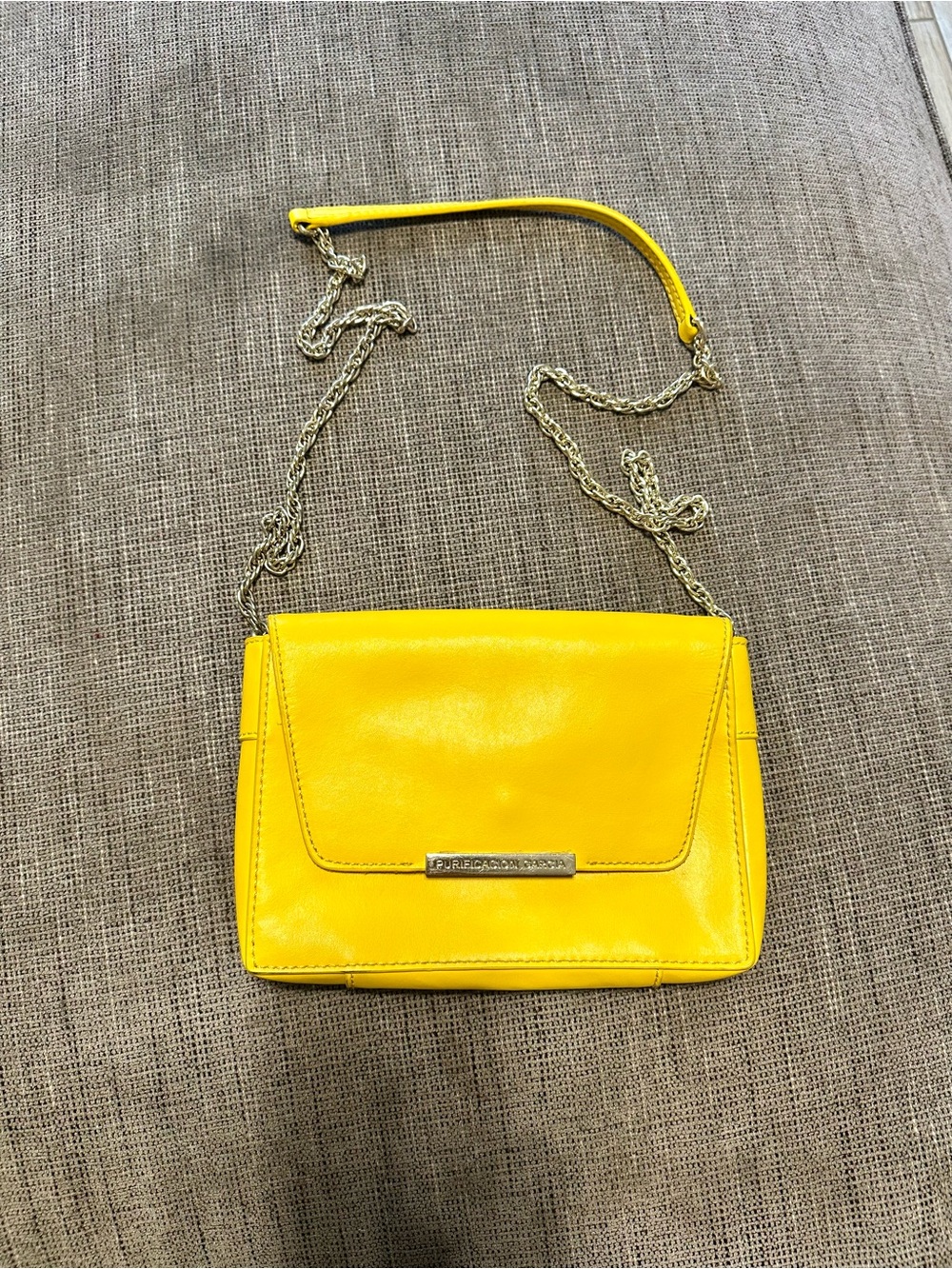 Yellow Leather Crossbody Bag with Gold Chain Strap